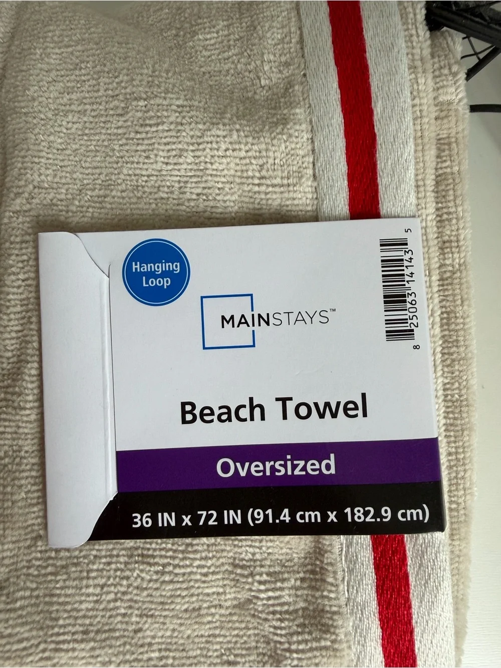 2 x $16 Beige Beach Towel with Red Stripe Mainstays